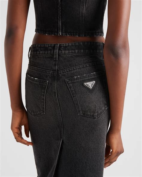 prada long black skirt|prada denim skirt.